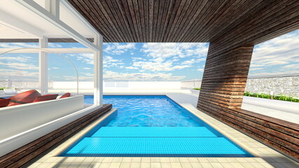 屋上プール　3DCGレンダリング