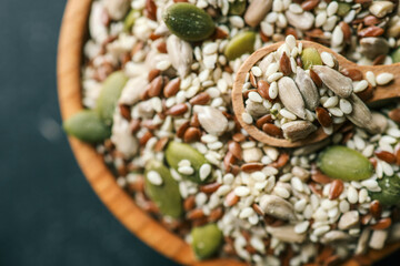 Mixed dry organic cereal and grain seed pile on white background. For healthy food ingredient or carbohydrate food type and agricultural product concept