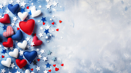 Patriotic hearts and stars celebrating USA Independence Day. Generative AI image