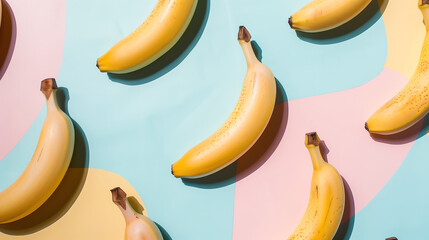 Fresh bananas arranged on a pastel background. Generative AI image