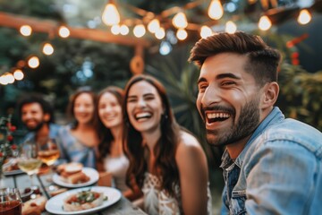 Friends gather around a table outside, enjoying a meal and each others company
