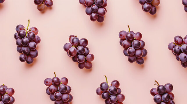 Dark purple grape clusters on a pastel background. Generative AI image