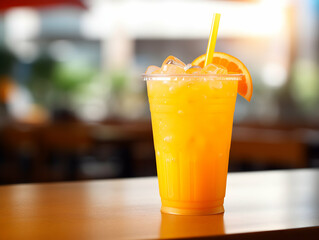 A Glass of orange juice with slice of orange, Refreshing and healthy orange juice ice in a glass with summer background, orange juice photo