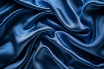 Obraz premium A close-up shot of a blue silk fabric draped in soft folds. The fabric is smooth and luxurious