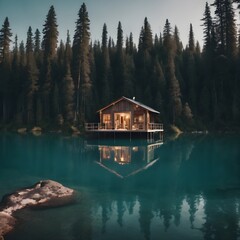 Obraz premium wooden house on lake