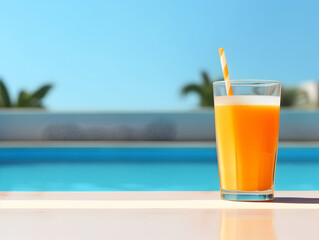 A Glass of orange juice with slice of orange, Refreshing and healthy orange juice ice in a glass with summer background, orange juice photo