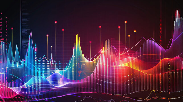 Tech-inspired background with vibrant financial chart graphics in abstract illustration