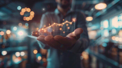 Person holding an illuminated line graph symbolizing business success and growth