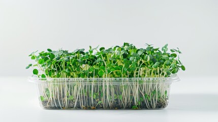 Naklejka premium Microgreen in a transparent container. White background