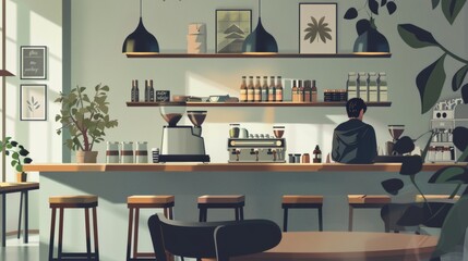 Fototapeta premium A man is sitting at a bar in a cafe
