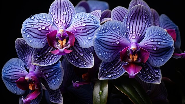 A detailed view of a purple orchid with velvety petals and delicate veins 