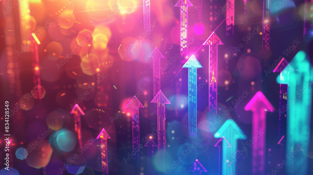 Poster Vibrant tech illustration of abstract upward arrows symbolizing growth and progress