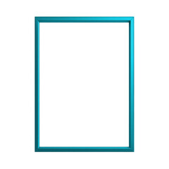 Metallic Blue rectangular, verical, thin, wooden, empty, shadowless frame on transparent background