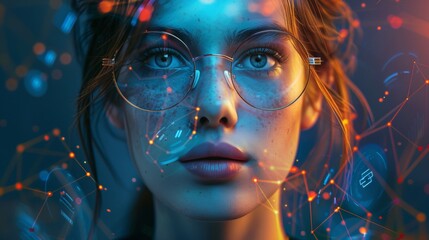 A woman with glasses is staring at the camera