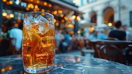 Mobile phone mockup on a table with aperol spritz