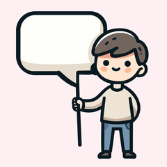 Social Media and Chat Concept: Person Holding Blank Speech Bubble, Cartoon Style