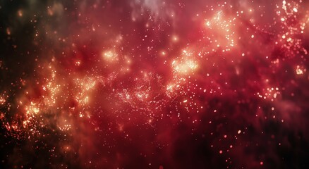 Red Fireworks Exploding in the Night Sky