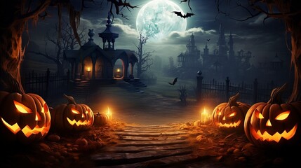Fototapeta premium halloween background with pumpkins, generative ai
