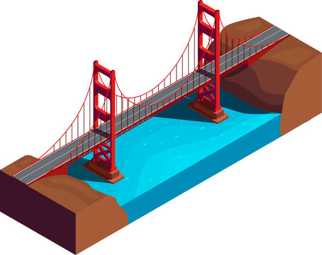 isometric golden gate bridge in san francisco, vector illustration