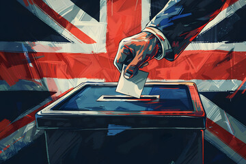 Hand is putting ballot into the box. 2024 Election concept. Democracy, Freedom of speech, justice voting, opinion. Referendum event. 