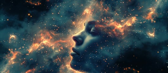 Womans face in a cosmic nebula - Powered by Adobe