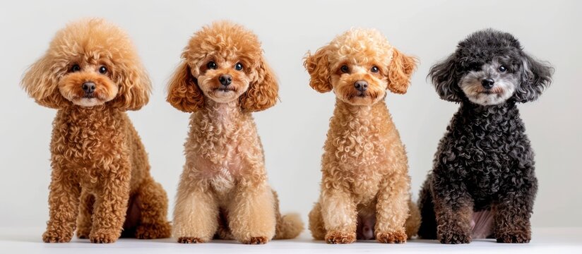 Four poodles sitting in a row