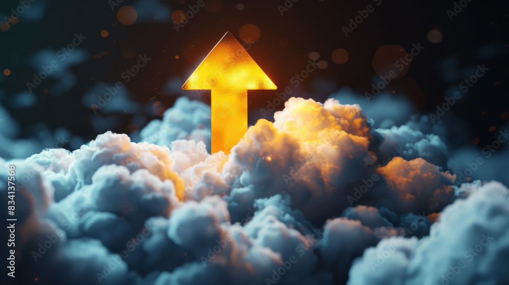 Aufkleber Digital composite of a glowing arrow soaring through fluffy clouds, symbolizing growth or progress