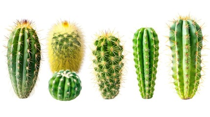 Isolated Cactus Set. Healthy Green Vegetables Still Life Design on White Background