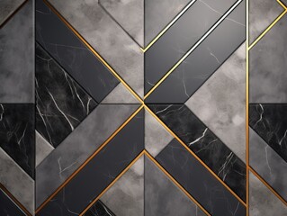 A luxurious black and white marble tile wall with gold trim.
