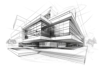 Architectural Sketch. Modern Linear Building Design on Abstract Vignetting Background
