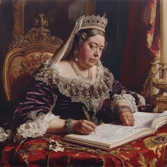 Queen Victoria Engrossed in Her Royal Diaries