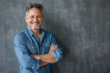 Obraz premium Man Arms Crossed. Handsome Businessman with Happy Smile Crossed Arms in Confident Pose