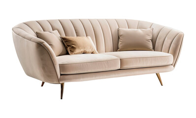 Luxurious beige designer sofa with plush cushions, perfect for a modern living room. Features sleek lines, fine stitching, and elegant design, ideal for comfort and style in any high-end interior.