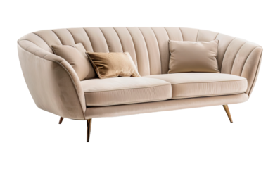 Luxurious beige designer sofa with plush cushions, perfect for a modern living room. Features sleek lines, fine stitching, and elegant design, ideal for comfort and style in any high-end interior.