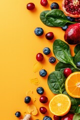 Naklejka premium Top photo of fresh and healthy food. Isolated on Solid Orange Background Copy Space