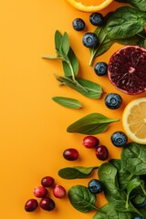 Naklejka premium Top photo of fresh and healthy food. Isolated on Solid Orange Background Copy Space