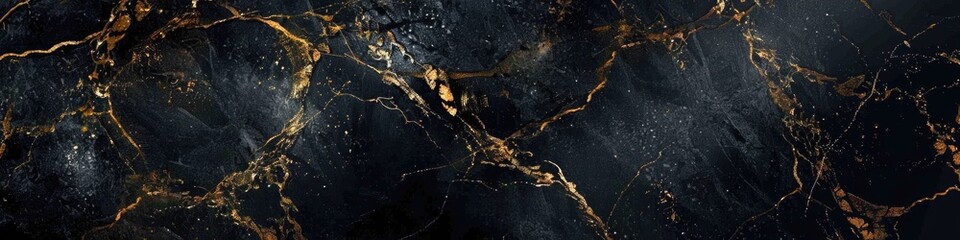 Granite Black Background. High Resolution Luxury Marble Texture with Gold Accents