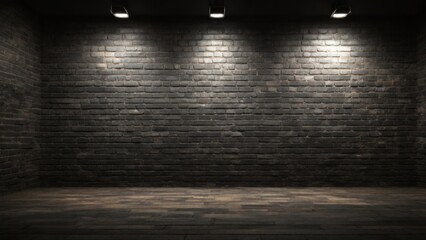 Texture of a dark brick wall with spot lighting