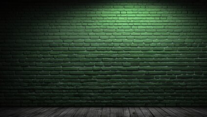 Texture of green brick wall with spot lighting