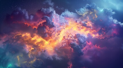 Dreamlike cloudscape with a mystical glow - A mystical cloud formation illuminated with a soft, ethereal glow, giving a dreamlike impression in a vibrant, surreal setting