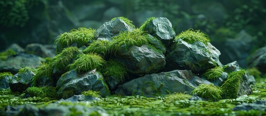Mossy rocks in a woodland setting