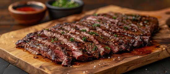 Sliced dry-aged flank steak