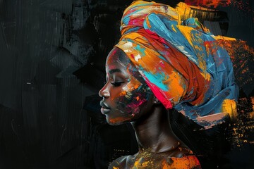 Colorful Harmony: Abstract Portrait of African Woman in Vibrant Headwrap