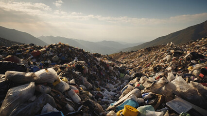 Mountains of garbage, close-up, pollution, bad smell