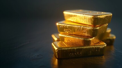 Pure Gold Bars Piled Realistically Against a Dark Background, Generative AI.