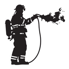 Firefighter Water Spray Vector Silhouette