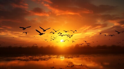 birds on sunset