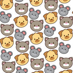 Kawaii animal emoticon pattern background Vector