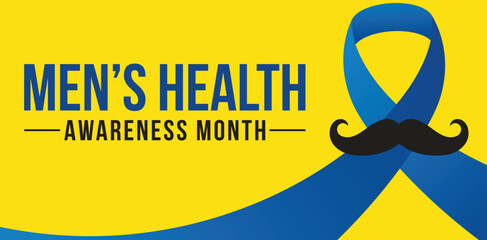 Men health awareness month poster or banner of blue ribbon. Vector no shave symbol for social solidarity event against man Movember healthcare prostate cancer campaign.