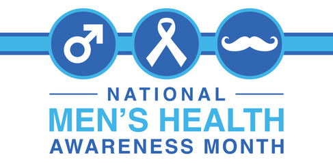 Men health awareness month poster or banner of blue ribbon. Vector no shave symbol for social solidarity event against man Movember healthcare prostate cancer campaign.